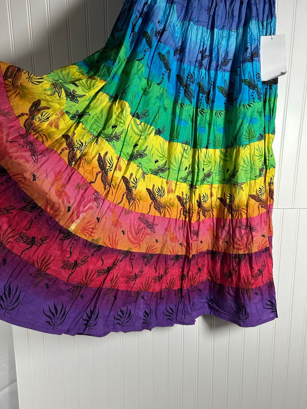 Women's Tiered Peasant Broomstick Skirt Multi Color made in India cotton  Sz L